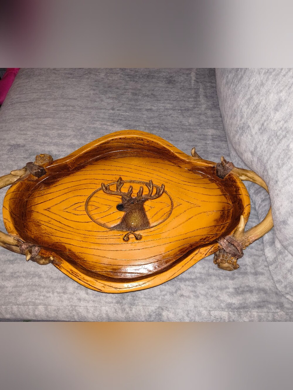 Rustic Deer Accent Tray in Warm Honey Brown